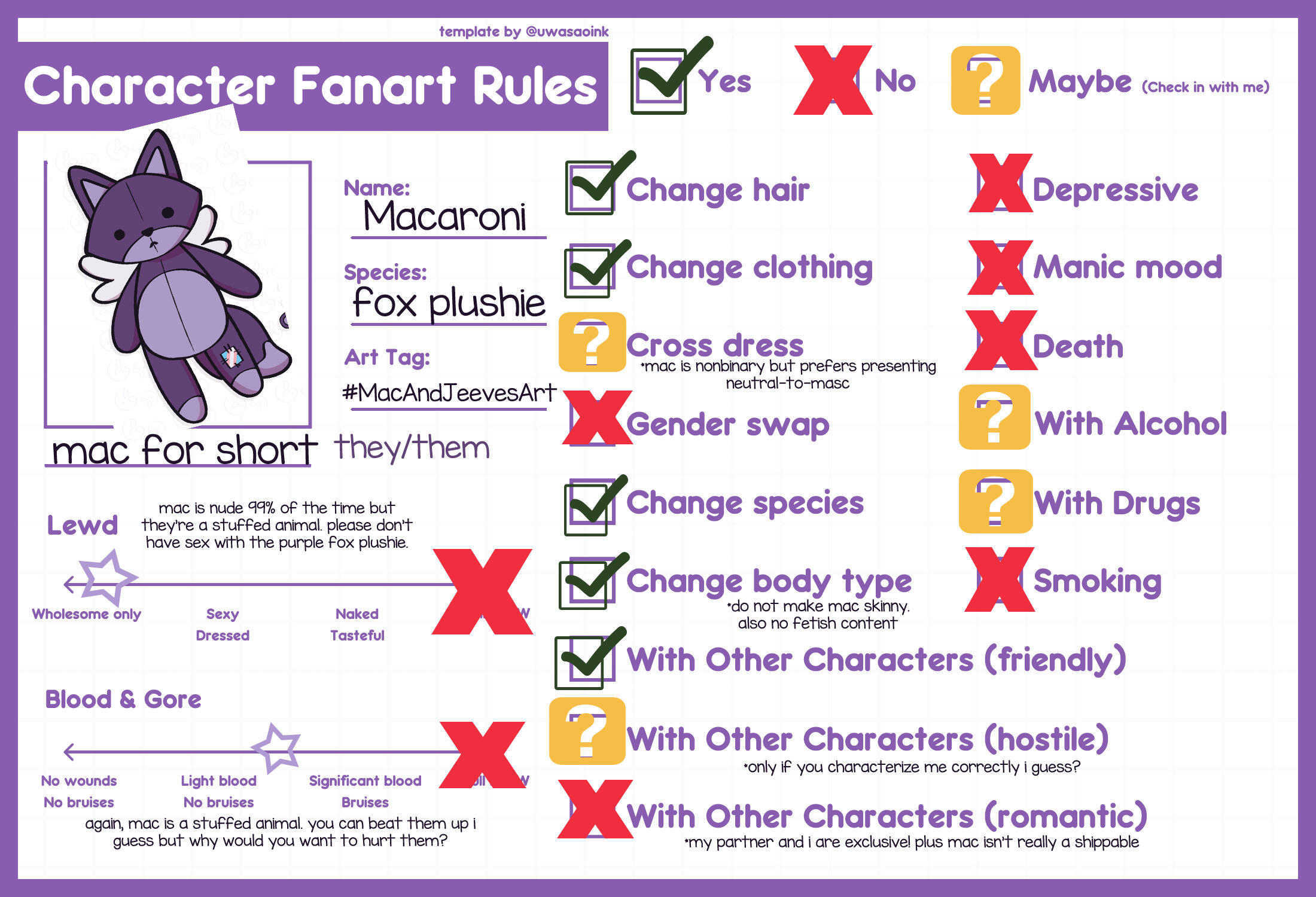 Macaroni Fanart Rules A quick reference for my fanart rules. template by Uwasa