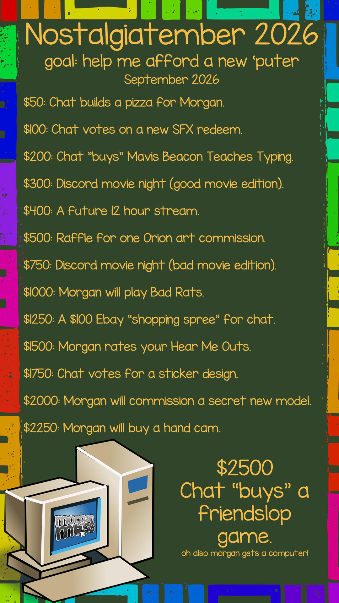 Nostalgiatember 2026 computer fund goals a promotional graphic that contains the same goals as the above